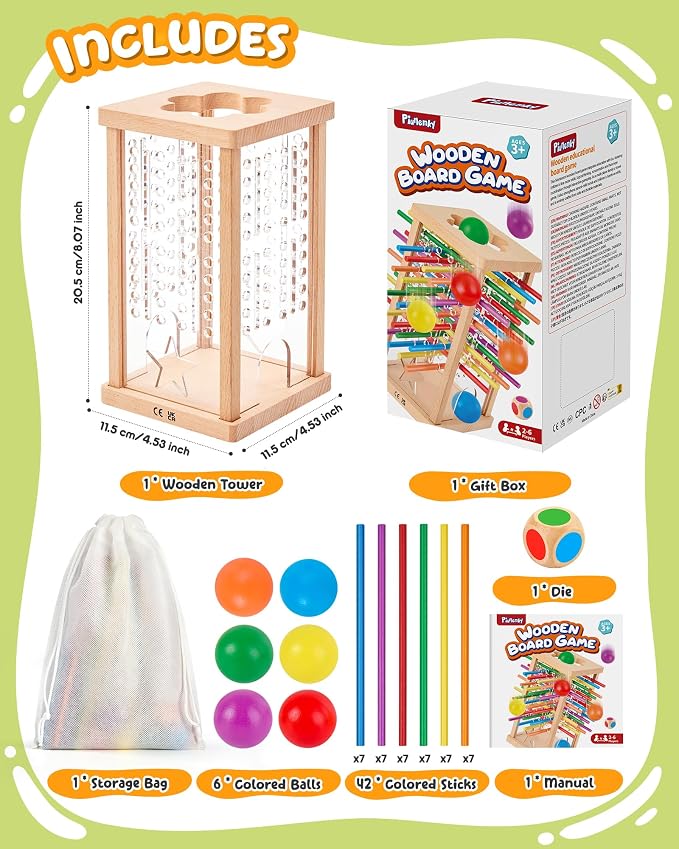 Montessori Wooden Board Game for Kids 3–8, Fine Motor Skills Toy 42 Sticks | Montessori Toys, Color matching, Fine Motor & Family Travel — CPC-Certified Beech Wood & Acrylic, Gift Boys Girls Ages 3–8
