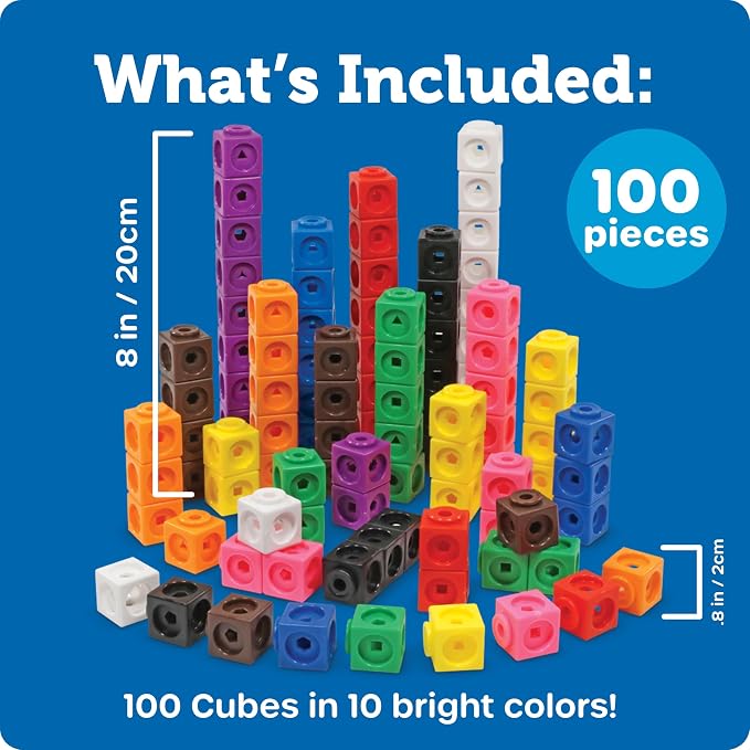 Learning Resources MathLink Cubes - Set of 100 Cubes, Ages 5+ Kindergarten, STEM Activities, Math Manipulatives, Homeschool Supplies, Teacher Supplies | Linking Cubes, Classroom Essentials, Kids Counting Blocks for Classroom, Math Manipulatives Kinderg...