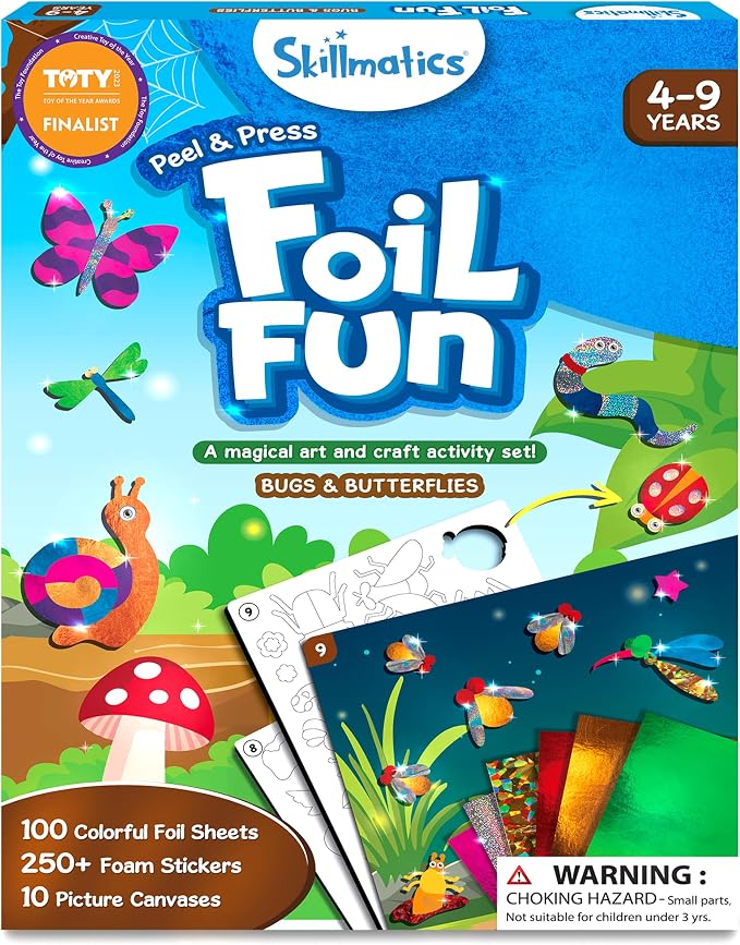 Skillmatics Foil Fun Bugs & Butterflies & Animals Bundle, No Mess Art for Kids, Craft Kits & Supplies, DIY Creative Activity, Gifts for Girls & Boys Ages 4, 5, 6, 7, 8, 9, Travel Toys