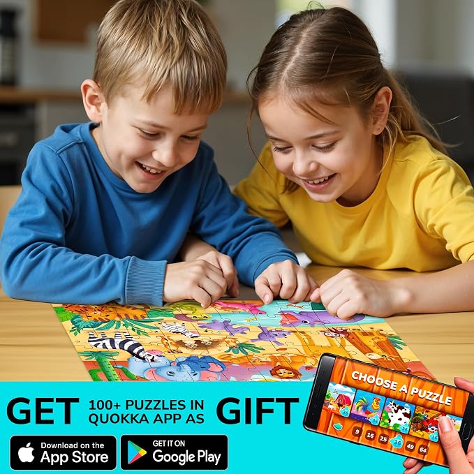 QUOKKA Puzzles for Kids Ages 4-6 – 60 Piece Jigsaw Puzzles for Toddlers Ages 3-5 with African Animals – Quiet Time Toy for Preschoolers 2-4 – FSC Certified Educational Learning Game for Boys and Girls