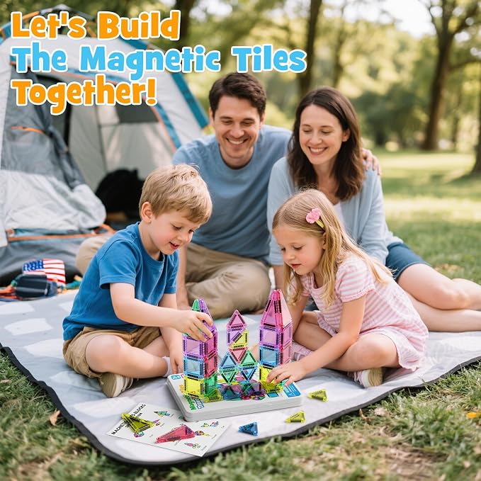 42PCS Mini Magnetic Tiles Travel Set with Iron Storage Box - Portable STEM Building Blocks for Kids 3-8, Montessori Educational Magnet Toys for Airplane, Car Rides & On-The-Go Play | Portable Montessori educational magnetic building tiles for airplane,...