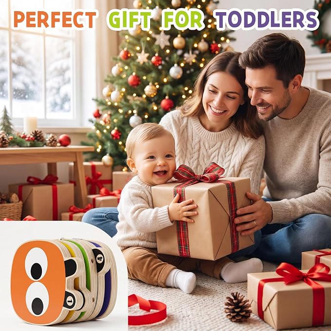 Montessori Busy Board for Toddlers 1-4 Year Old, Wooden Sensory Fidget Activity Board for Baby Boys Girls 1+ Year Old, Preschool Travel Toys for Airplane/ Car, Educational Learning Gift ADHD/ Autistic