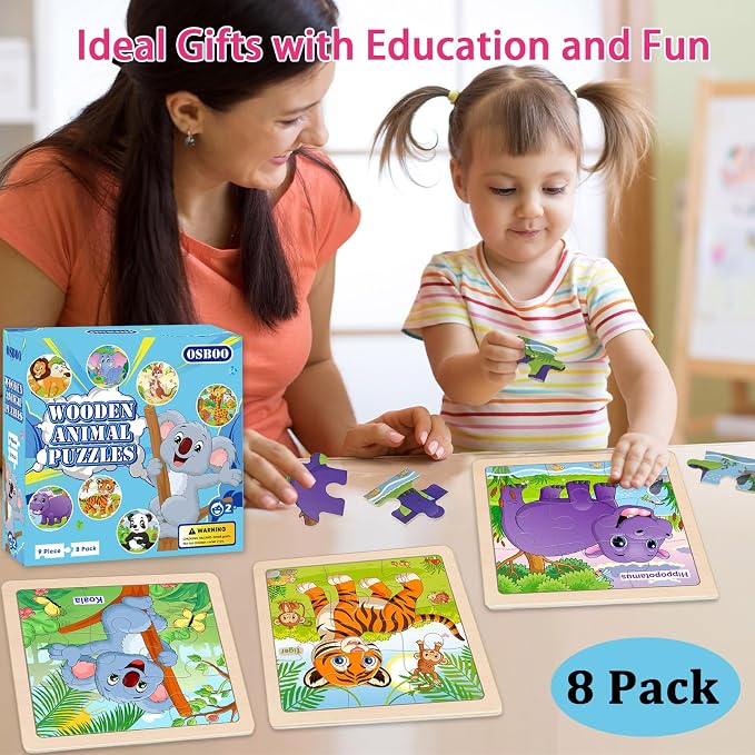Wooden Puzzles for Toddlers 3+, 9 Pieces Animal Jigsaw Puzzles for Kids Ages 3-5, Preschool Learning Activities, Learning & Educational Toys, Gifts for Boys, Girls