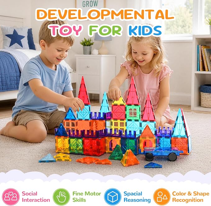 cossy 100 Pcs Magnetic Tiles Magnet 3D Building Blocks Set, Educational Construction Toys for 3+ Year Kids with Magnet Tiles, Educational,Recreational, Conventional
