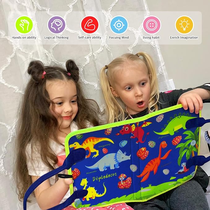 LearnToy Dinosaur Montessori Learning Toy for Toddlers Ages 3-5 Years, Busy Sensory Board with Educational Activities, Travel-Friendly Developmental Skills Toy | Busy Sensory Board with Educational Activities, Travel-Friendly Developmental Skills Toy