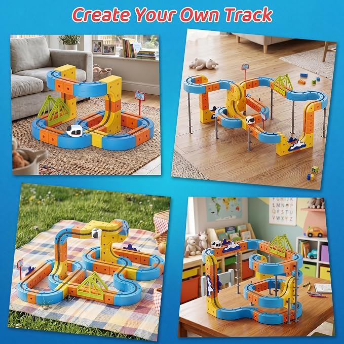 114PCS Electric Train Track Set for Kids – Flexible Race Tracks with Motorized Anti-Gravity Train, STEM Educational Building Toy for Boys & Girls Ages 3-8