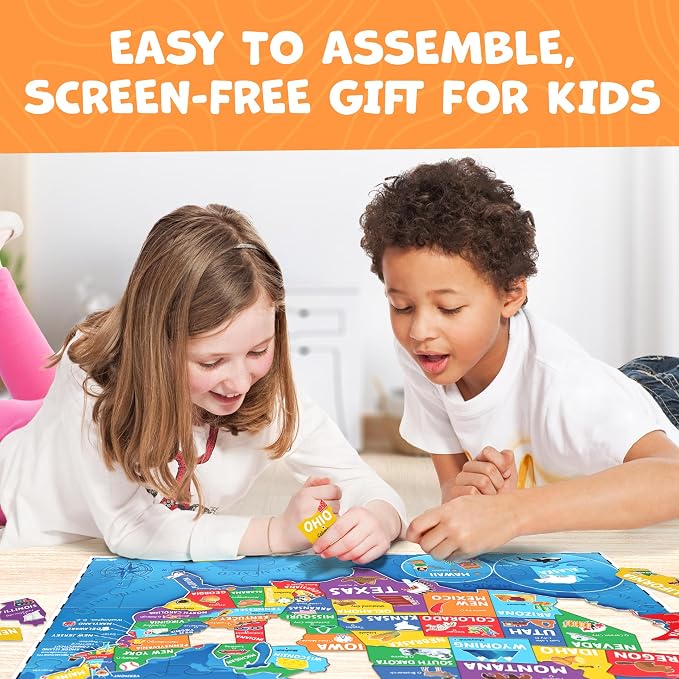 Puzzles for Kids Ages 4-6-8-145pcs World Map & United States Puzzle - Educational Toys for 4+ Year Old - Kids Puzzles Ages 5-8 - Puzzle Games for Kids Ages 5-8 - Gifts for 4 Year Old Girl, Boys