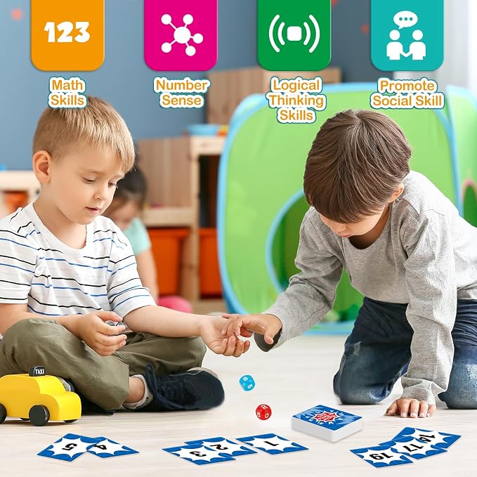 Aizweb Math Games for Kids - Addition, Subtraction, Multiplication, Division Flash Cards - Educational Learning Counting for Homeschool, Classroom, Travel - Indoor Outdoor Dice Family Game