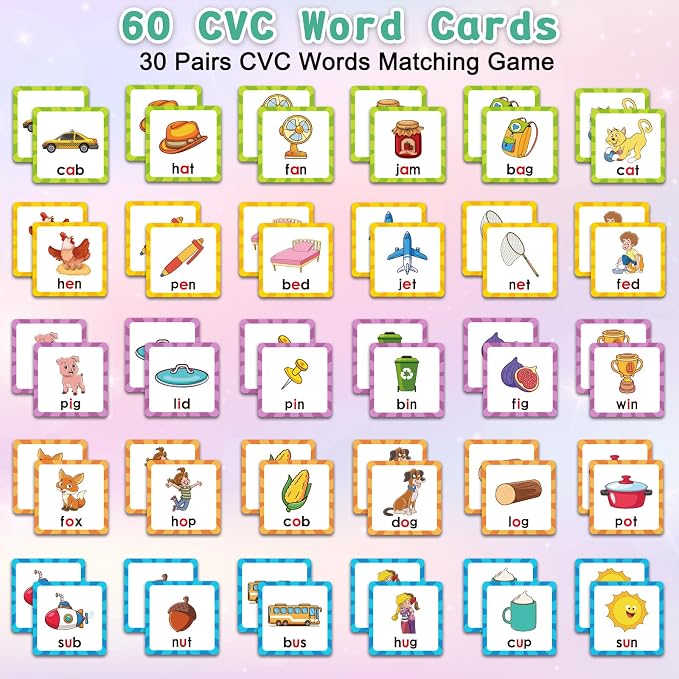Memory Game, CVC Word Games Kindergarten, Matching Games for Kids 3-5 | Memory Games for Kids Ages 4-8, Phonics Games Flash Cards 3-4 Years, Memory Card Game Homeschool Learning Educational Toys