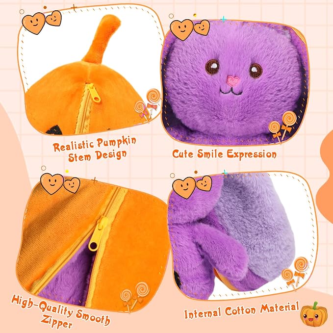 MIAODAM Halloween Pumpkin Bunny Plush,Reversible Bat Stuffed Animal for Kid