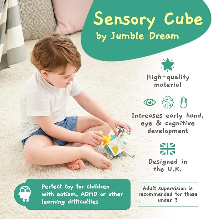 Wooden Busy Cube – Handmade Montessori Sensory Activity Toy | Ready-to-use wooden sensory toy for children ages 1–3 with autism, ADHD and other sensory needs; supports fine motor skills