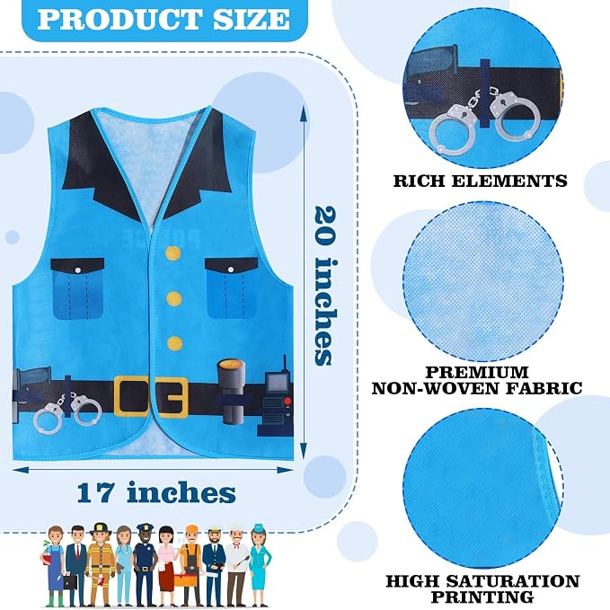 20 PCS Kids Dress Up Vest Community Helper Career Costumes for Role Play | 20 Pcs Kids Dress Up Costumes for Pretend and Play Doctor Police Fireman Construction Costume for Back to School Halloween
