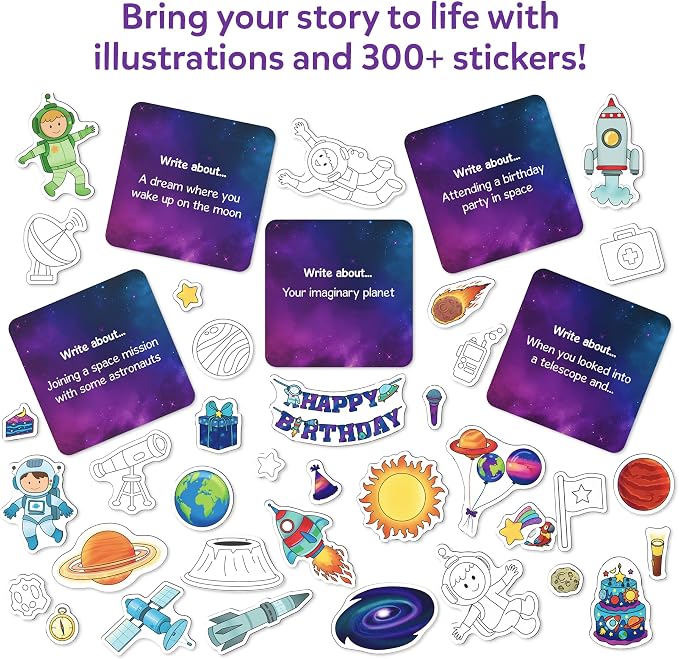 Skillmatics Storybook Art Kit – Space 2.0, Writing Activity, Gift for Kids | Create Space Stories, 300+ Stickers, Scrapbooking & Journal, Storytelling Activity, Screen-Free Craft, Ages 5, 6, 7, 8, 9