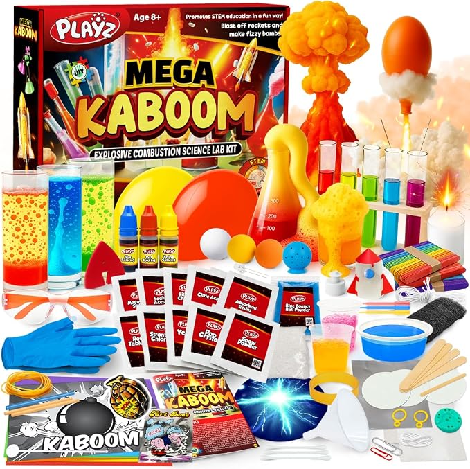 Playz Mega Kaboom! Explosive Science Kit for Kids Age 8-12 Kids Chemistry | Set Learning & Education Toys, Best Gifts for Boys, STEM Project Educational Science kits w 150+ Science Experiments for Kids