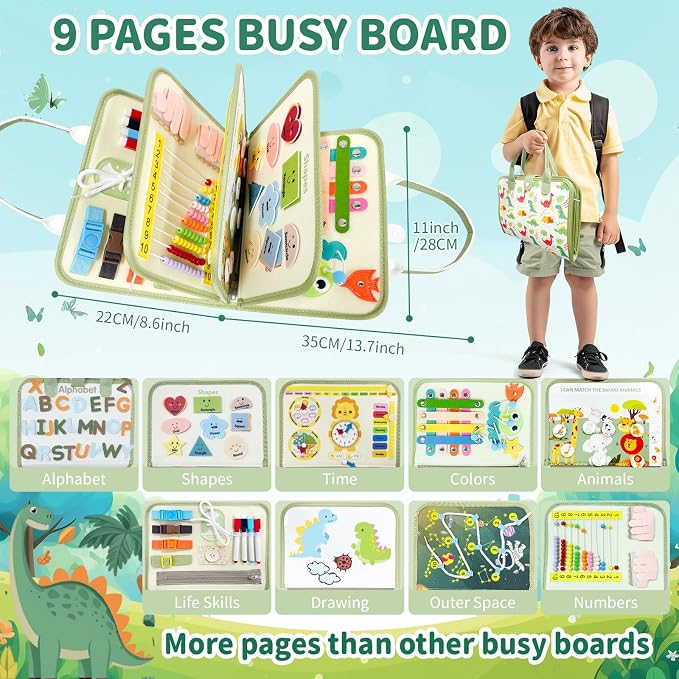 Aurasys Toddler Busy Board Montessori Travel Toy | Sensory Activity Busy Book for Learning Fine Motor Skills, Educational Gift for Girls and Boys