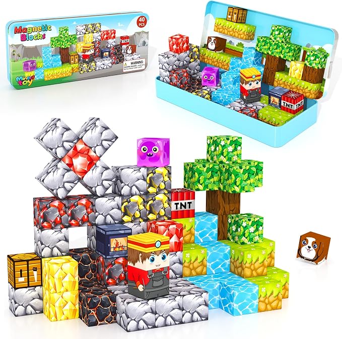 Mini Magnetic Blocks Tiles Travel Essentials Toddler Toys with Case, Kids Games Montessori Sensory Building Blocks Toys for 3+ Year Old Boys Girls Christmas Birthday Gifts