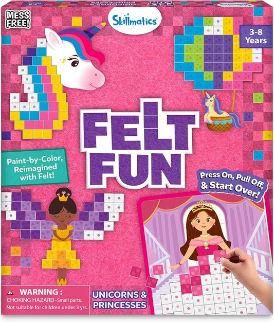 Skillmatics Felt Fun – Unicorns & Princesses, 3D Mosaic Art & Craft Kits | Reusable Color Matching Activity, Mess-Free, Travel Toy, Arts & Crafts, Fine Motor Skills, Girls & Boys Ages 3, 4, 5, 6, 7, 8