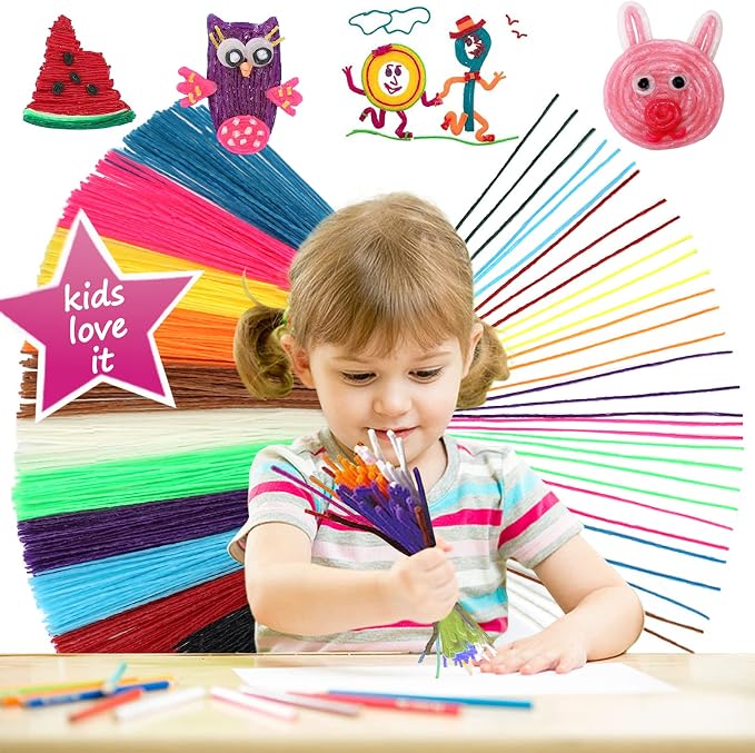 500PCS Wiky Sticks for Kids – Mess-Free Sensory Wax Yarn Sticks for Toddlers, Travel Toys for Road Trips, Car & Airplane, Fun Activities, Summer & Camping Non-Toxic Crafts, Ages 3+