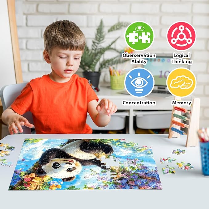Jeacirio 4-Pack 100 Pieces Puzzles for Kids Ages 4-6 6-8 Panda Tiger Deer Cat Puzzles 100 Pieces Jigsaw Puzzles for Kids 8-10 Year Old, Large Piece Puzzle for Seniors, Puzzle Toys for Boys and Girls