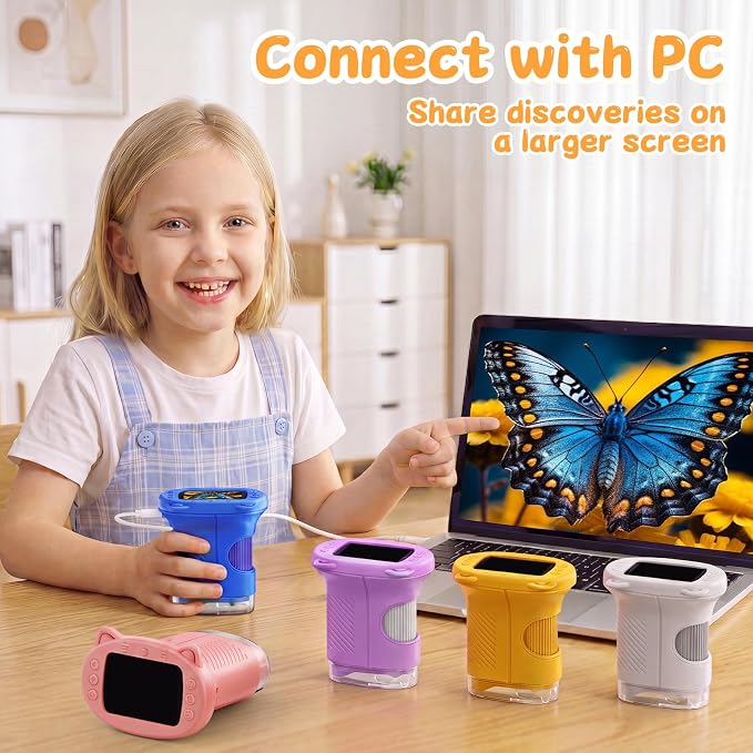 1000X Handheld Digital Microscope for Kids (Yellow) | 4K HD 2.4" Screen, 200–1000X Magnification, Portable Kids Microscope, Educational STEM Toy, Gifts for Boys and Girls Age 5–12