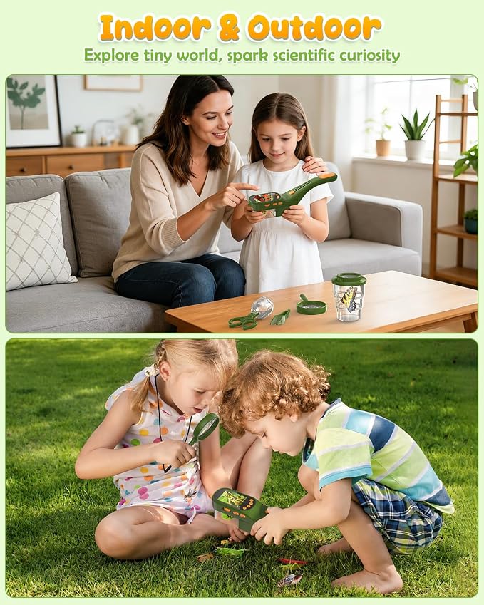 Bug Catcher for Kids,Kids Microscope,3-in-1 Insect Catching Kit for Kid | 2MP Camera Screen STEM Learning Toy,500x Magnification Insect Viewer Nature Exploration Outdoor Educational Gift for Boy Girl