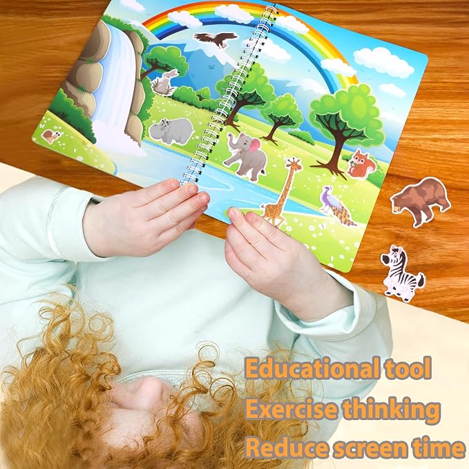 Jelly Sticker Books for Toddlers 2-4 Years, Reusable Sticker Book for Kids 1-3, Toddler Easter Basket Stuffers＆Travel Essentials Animals Stickers for Kids Toddler Plane Activities (Animals)