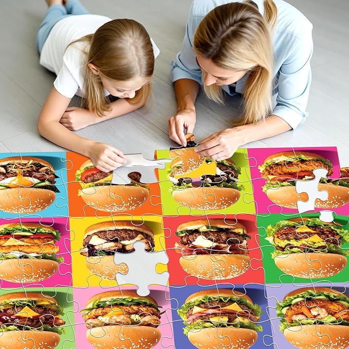 Jumbo Floor Puzzle for Kids,48 Piece Hamburger Jigsaw Puzzle Ages 3-8 | Food-themed Learning Puzzle with Colorful Hamburger,Extra-thick Cardboard,35x24 in Completed,Preschool Gift for Boys and Girl