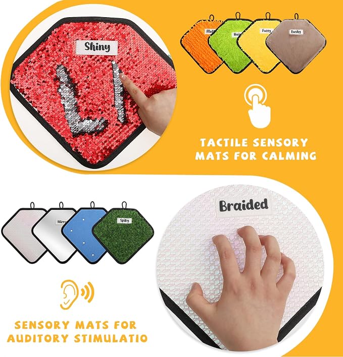 WSICSE Labeled Sensory Mats, Diamond Shape Sensory Toy for Kids with Autism | 12-Color Textures Sensory Floor Tiles Tactile Wall Panel with Tote Bag for Toddler Learning Classroom Supplies Gift, 6×9 Inch