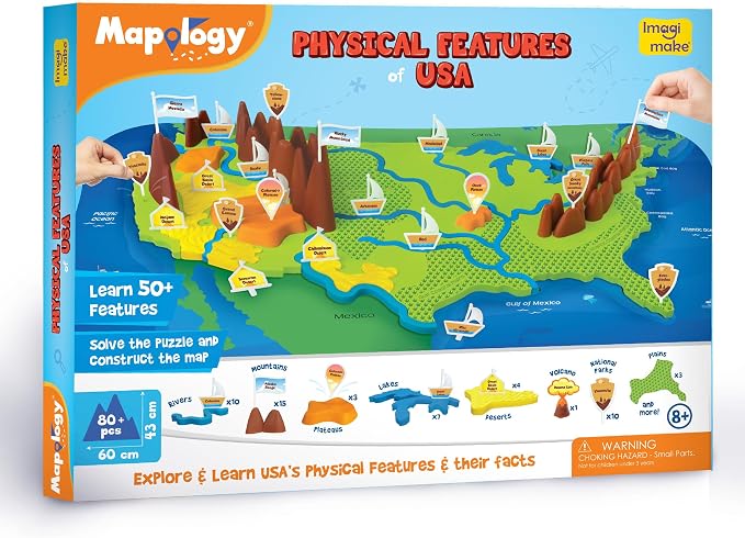 Imagimake Mapology Physical Features of USA, Geography Game for Kid Age 8+ | Educational 3D Jigsaw Puzzle, Learn Mountains, Rivers & Volcanoes, Back to School Gift for Boys & Girls Ages 8-12 Years Old