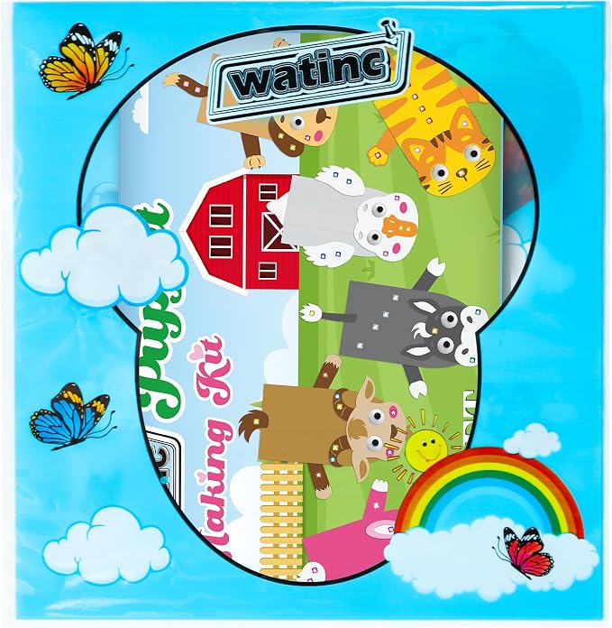 WATINC Hand Puppet Making Kit, Felt Sock Puppet Toys for Kids (Farm B) | 6 Styles, Make Your Own Storytelling & Role Play Crafts, Creative Group Activity, Party Favors & Gifts for Kids Ages 4-8