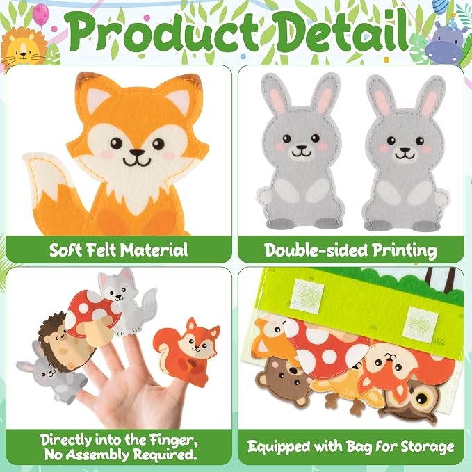 COcnny Woodland Animal Finger Puppets - 11pcs Forest Animal Felt Finger Puppet with Storage Bag Set Making Crafts for Kids, Make Your Own Story Telling Toys, Role Play for Boys Girls Toddles Ages 3-8