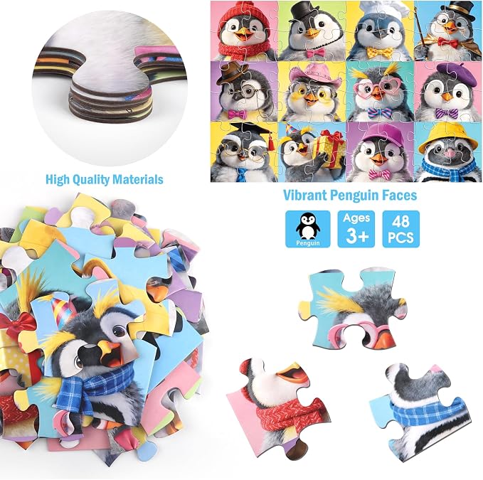 Jumbo Floor Puzzle for Kids,48 Piece Penguin Jigsaw Puzzle Ages 3-8 | 12 Penguin Characters,Extra-thick Cardboard,Preschool Learning Toy,35x24 in Completed,Educational Gift for Boys and Girls