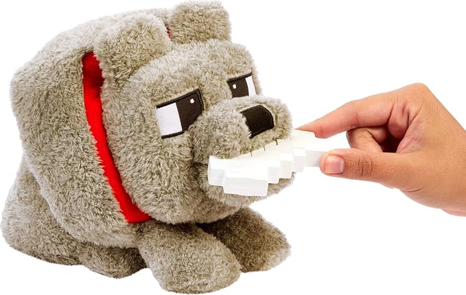 Mattel Minecraft Dennis the Wolf Plush Toy with Sound and Feeding Action | Food Mode, Stuffed Animal, Inspired by A Minecraft Movie (Amazon Exclusive)