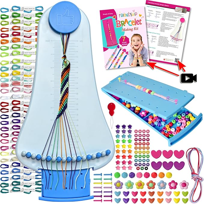 Friendship Bracelet Making Kit toys ,ages for 8 9 10 11 12 Year Old Girls, Kids Travel Activity Set,diy kit,Arts and Crafts Bracelets String Maker Kit ,Great Christmas Birthday Gifts (lt blue-blue)