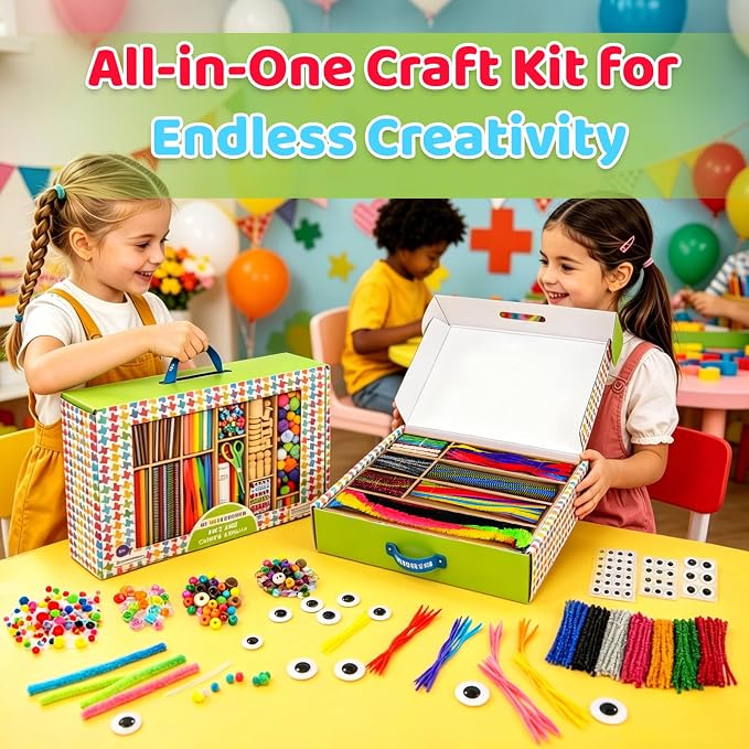 Kid Made Modern Arts and Craft Kit – A DIY 3.8 Pounds of Hobby Craft Supplies & Materials Box for Creative Art Projects for Kids Age 4 5 6 7 8 9 10 11 & 12 Year Old Girls & Boys