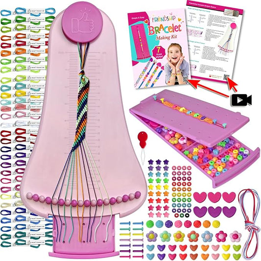 Friendship Bracelet Making Kit toys ,ages for 8 9 10 11 12 Year Old Girls, Kids Travel Activity Set,diy kit,Arts and Crafts Bracelets String Maker Kit ,Great Christmas Birthday Gifts (Purple-Pink)