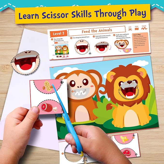 Funcils Toddler Scissor Skills Kit - Kids Safety Scissors, Fine Motor Toys | Art Supplies & Crafts for Kids, Montessori Gifts for Boys & Girls Ages 3 4 5 6 7 Year Old - Preschool Learning Activity Books