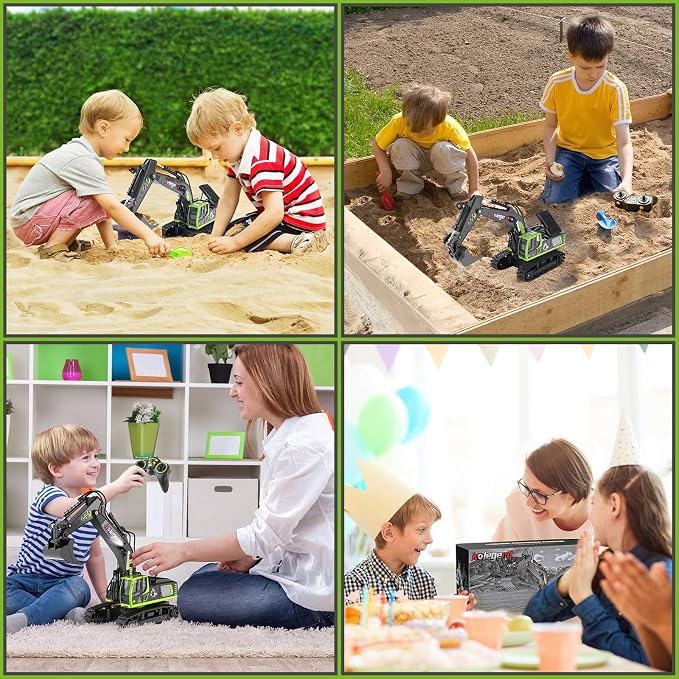 Remote Control Excavator Toy 16 Inch, 11 Channel RC Construction Vehicles Hydraulic Haulers Digger Toys Gift for 6 7 8 9 10 Years Old Kids Boys