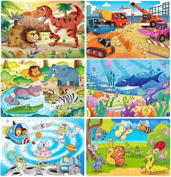 Puzzles for Kids Ages 3-5 24 Piece Wooden Puzzles 6 Pack | Colorful Toddler Jigsaw Puzzles, Educational Learning Toys, Birthday Gifts for Boys Girls