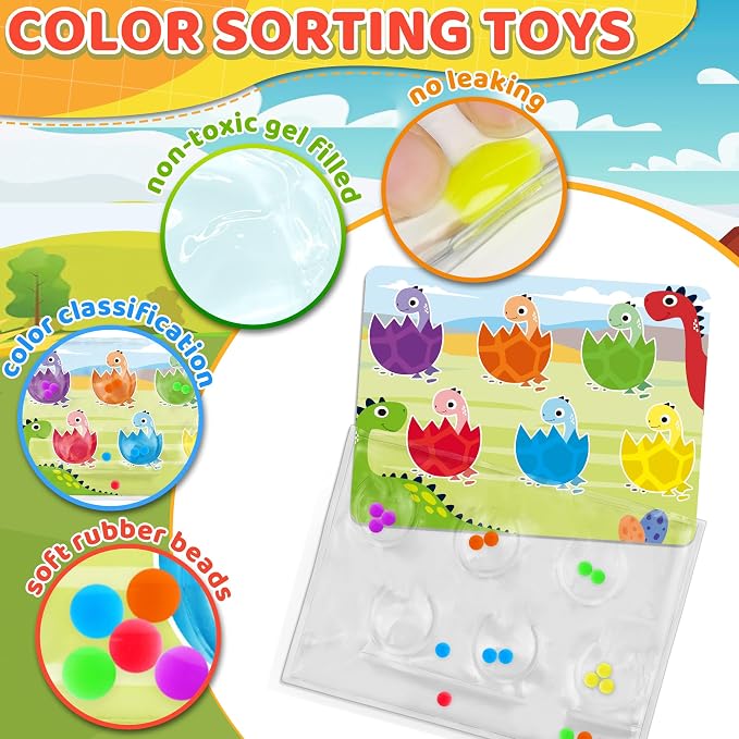 2PC Airplane Travel Activities Toy Gift for Toddler Color Sorting Sensory Toys Color Matching Game Fine Motor Skill Autism Restaurant Quiet Fidget Toys for Kid 3 4 5 Year Old Easter Basket Stuffers