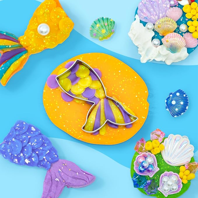 SIMPLIPLAY Mermaid Sensory Kit, 18oz 6 Pcs Glitter Doughs | Non-Toxic Play Dough Set with Accessories(150 Pcs+), Sensory Dough Kit for Kids 3 4 5 6 Year Old with Cutter, Mermaid Toys