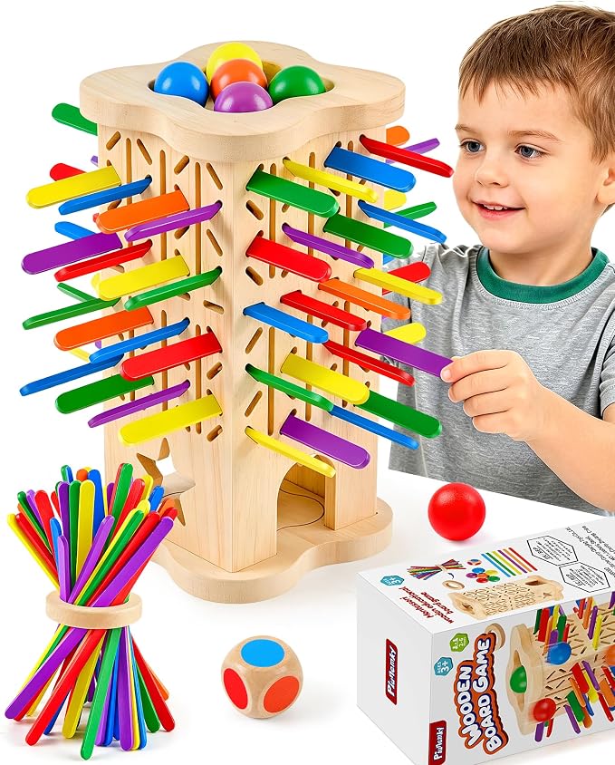 Montessori Wooden Board Game for Kids 3–8, Fine Motor Skills Toy 42 Strips | Color matching, 2 play modes, cognitive growth & family fun — CPC-certified rubberwood, safe gift for boys girls ages 3–8