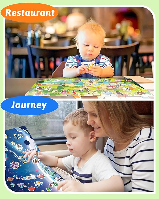 Benresive Reusable Sticker Book for Toddlers, Stickers for Kids, Travel Toy | Toddler Toys, Boys Girls Birthday Gifts, Airplane & Road Trip Essentials Kids, No Mess Waterproof Toddler Crafts Activities
