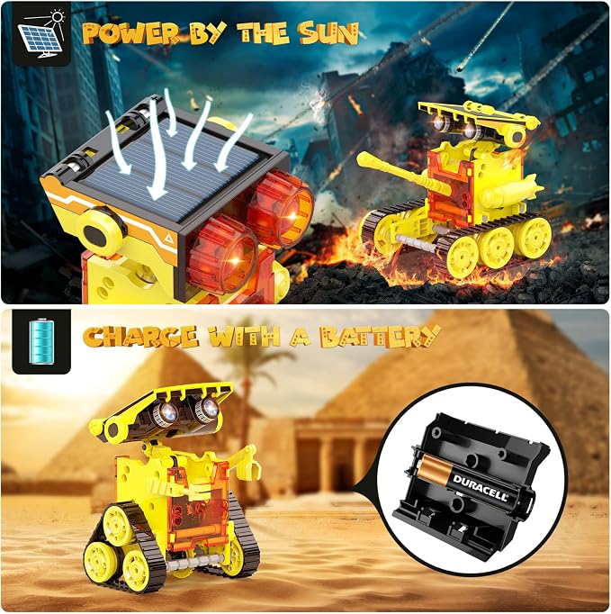 Wesfuner 30-in-1 STEM Solar Robot Kit Toys, 243 Pieces Educational Building Science Experiment Kit for Kids Aged 8-12, Birthday Gifts Kids Aged 8 9 10 11 12 13 Years Old(Yellow)