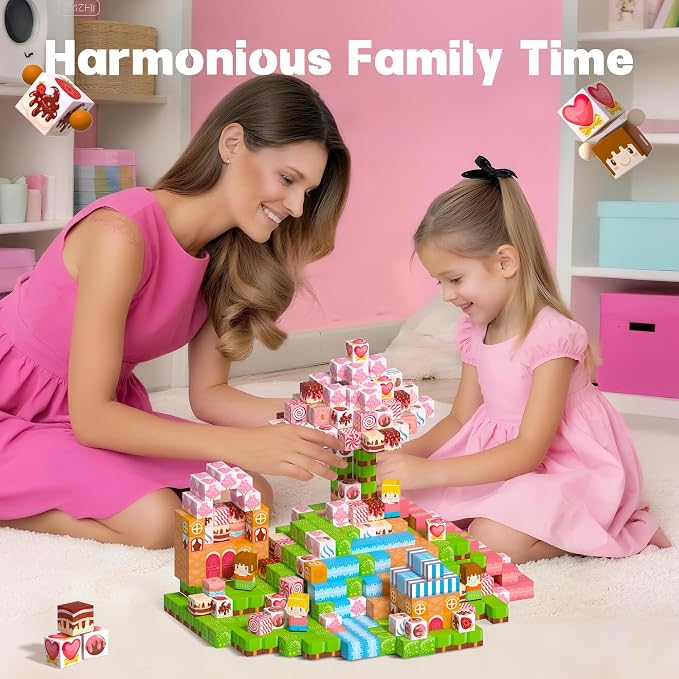 150 PCS Magnetic Building Blocks Toys,Magnet Cubes Pink Princess Set for Kids Age 3+ Girls Stacking Magnetic Titles for Kids STEM Montessori Learning Toys Birthday Gifts