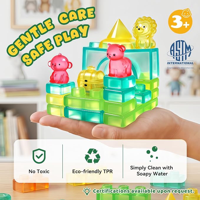 52PCS Sensory Soft Building Blocks for Toddlers, Squishy Stacking Toy | Preschool Educational Creative Play, Montessori Squeezable, Stretchable Early Learning Construction Playset, Puzzle Blocks
