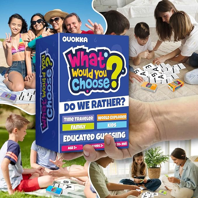 QUOKKA Board Games for Kids 8-12 – 4 Set Family Games for Kids and Adults – What Would You Choose – History, Geography, Kid, Family – Do We Rather – Fun Card Game for Families and Teens