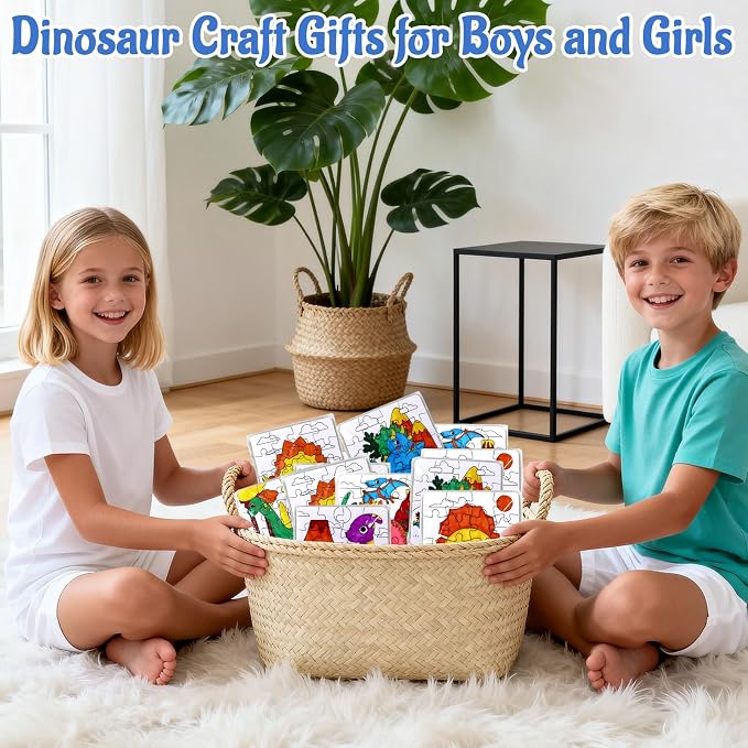 Dinosaur Puzzles for Toddlers 2-4, Dinosaur Crafts DIY Art Activities Toys | 24 Set Color Your Own Craft Blank Jigsaw, Fall Classroom Gift for Kid Adult Birthday Party Favors Coloring Game Supplies Bulk