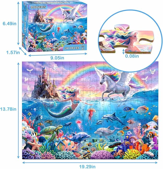 Puzzles for Kids Ages 6-8 8-10 - 200 Piece Puzzles Mermaid Unicorn Puzzle | 200 Piece for Learning Educational Puzzles .Puzzles for 6 7 8 9 10 11 12 years old boys and girls.Learning Puzzle Toy