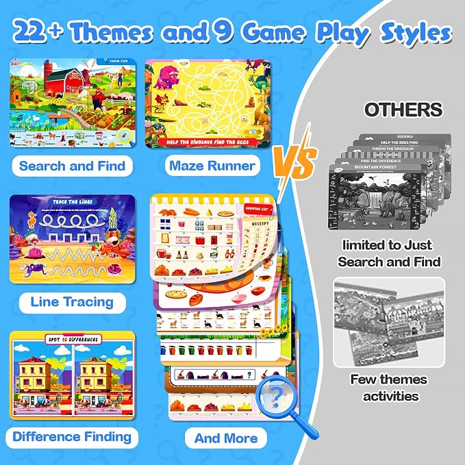 Baobrava Search and Find Game Books, Preschool Learning Activities for Kids | Flash Cards, Travel Games Toys for Road Trip Car Airplane, Educational Seek Activity Birthday Gifts for Boys Girls Age 3-8